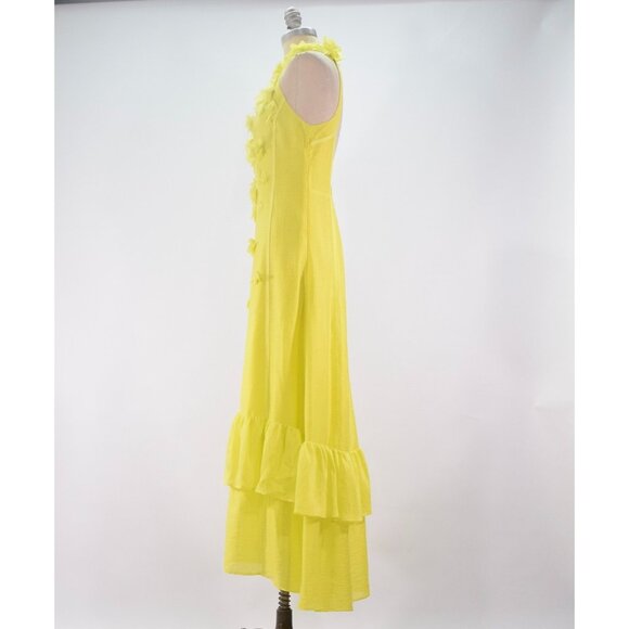 Karen Millen Citrine Yellow Linen-Blend Rosette Maxi Dress - Picture 7 of 11